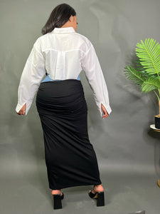Denim Ruched Maxi Skirt