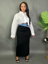Load image into Gallery viewer, Denim Ruched Maxi Skirt